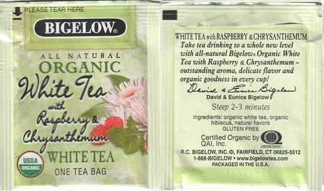 Bigelow 8 Organic White Tea With Raspberry & Chrysanthemum