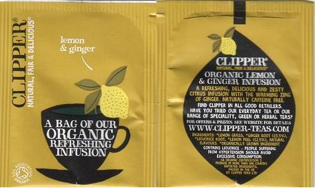 Clipper 03 a Bag of Our Organic Refreshing Infusion Lemon & Ginger