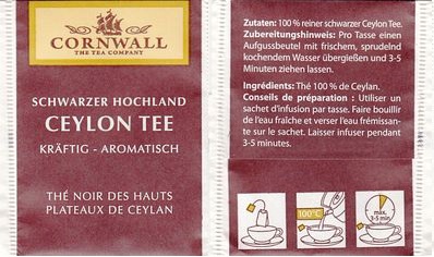 Cornwall Schwarzer Hochland Ceylon Tee