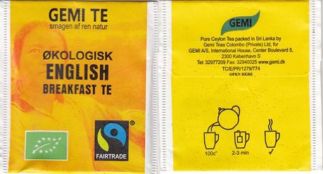 Gemi Té Fairtrade Okologisk English Breakfast Té