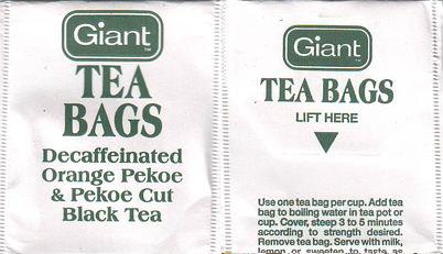 Giant Tea Bags Decaffeinated Orange Pekoe & Pekoe Cut Black Tea