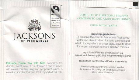 Jacksons of Picadilly Fairtrade Green Tea With Mint