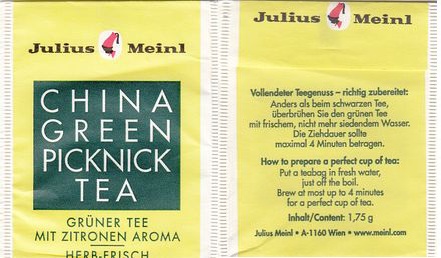 Julius Meinl China Green Picknick Tea Grüner Tee Mit Zitronen Aroma