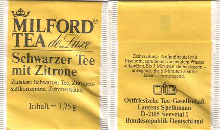 Milford Tea De Luxe Schwarzer Tee Mit Zitrone