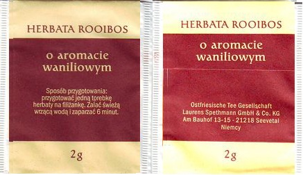 Ostfriesische Tee Gesellschaft 01218437 Herbata Rooibos O Aromacie Waniliowym