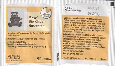 Sidroga 02217077 Bio Kinder Husten Tee