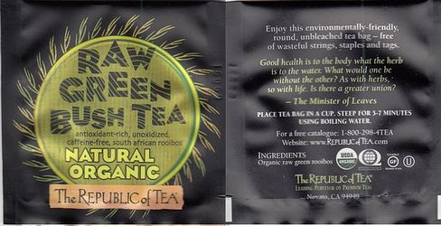 Thé Republic of Tea 07 Raw Green Bush Tea Natural Organic