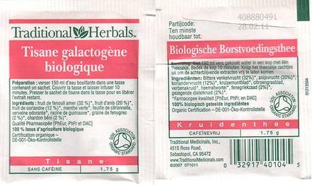 Traditional Herbals Tisane Galactogene Biologique