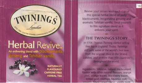 Twinings Herbal Revive Blackcurrants Ginseng Tahitian Vanilla