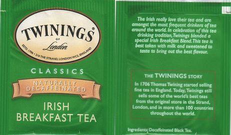 Twinings USA Irish Breakfast Tea Naturally Decaffeinated