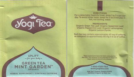 Yogi Tea USA Green Tea Mint Garden